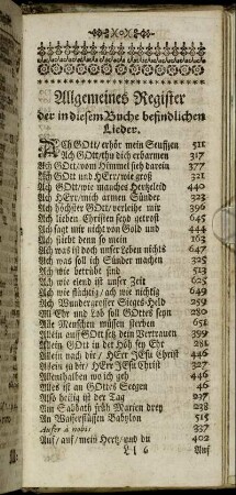 Allgemeines Register der in diesem Buche befindlichen Lieder.