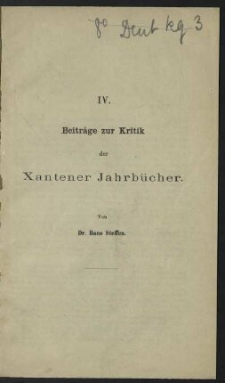 [2]: Beiträge zur Kritik der Xantener Jahrbücher