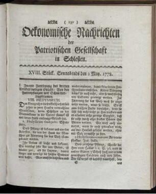 XVIII. Stück. Sonnabends den 2 May. 1778.