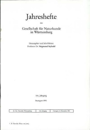 Bd. 146, 1991: Jahreshefte der Gesellschaft für Naturkunde in Württemberg