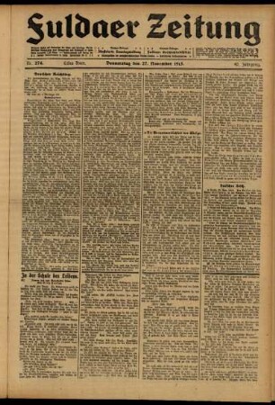 Erste Ausgabe vom Donnerstag, den 27. November 1913.