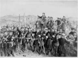 Siegreiche Rückkehr der Sturmkompanien nach der Eroberung der Düppeler Schanzen am 18. April 1864