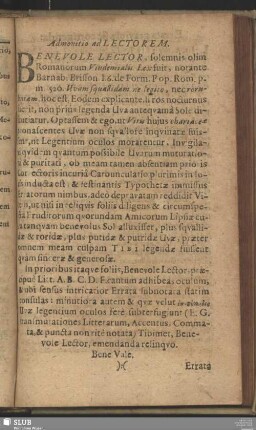 Admonitio ad Lectorem