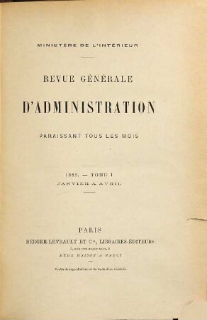 Revue générale d'administration. 34. 1889 = Jan. - Apr.