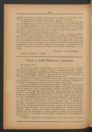 Carta a José Restrepo Jaramillo