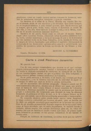 Carta a José Restrepo Jaramillo