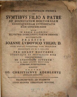 Diss. inaug. iur. de sumtibus filio a patre