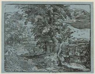 Landschaft mit Bäumen und Schäfern