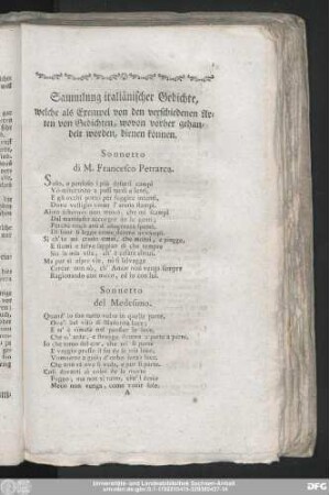 Sammlung italiänischer Gedichte, welche als Exempel von den verschiedenen Arten von Gedichten, wovon vorher gehandelt worden, dienen können.