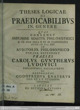Theses Logicae De Praedicabilibus In. Genere