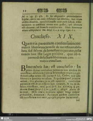 Conclusio XIX. Quamvis parentum consensus in connubiis liberorum non sit de necessitate absoluta, ...