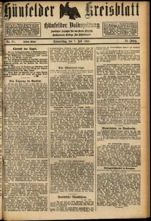 Erste Ausgabe vom Donnerstag, den 07. Juli 1927.