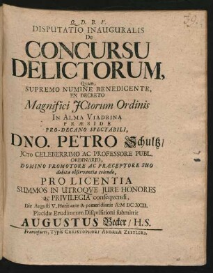 Disputatio Inauguralis De Concursu Delictorum