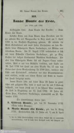 III. Isaac Bonte der Erste. geb. 1703; gest. 1762