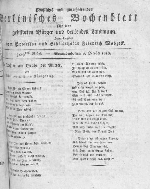 509tes Stück, Sonnabend den 3. October 1818
