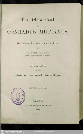 1: Der Briefwechsel des Conradus Mutianus