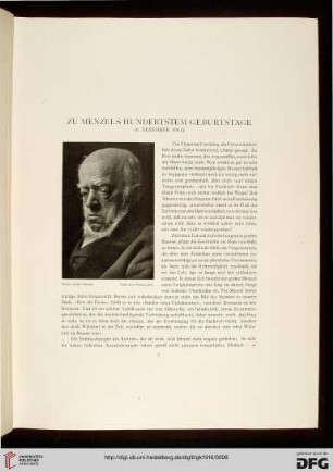 Zu Menzels hundertstem Geburtstage
