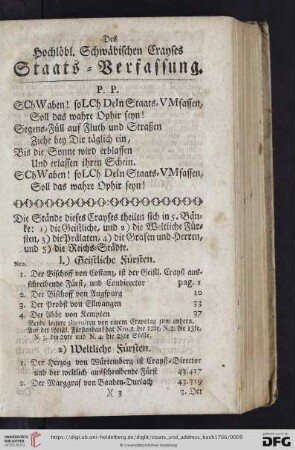 Des hochlöbl. Schwäbischen Crayses Staats-Verfassung