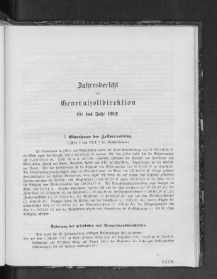 Jahresbericht der Generalzolldirektion für das Jahr 1912.