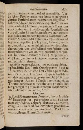 671-675, Benedictio creaturae liberatae, cum manus impositione; ...