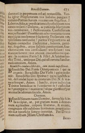 671-675, Benedictio creaturae liberatae, cum manus impositione; ...