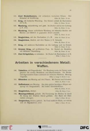 Arbeiten in verschiedenem Metall; Waffen (Nr. 140-173)