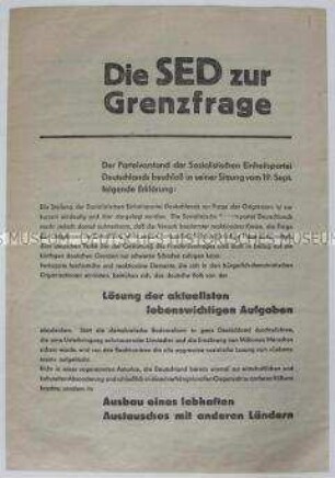 Propagandaflugblatt der SED mit einer Stellungnahme zur deutschen Ostgrenze