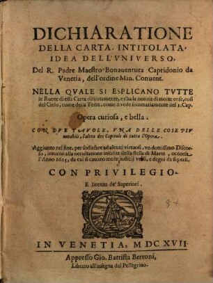 Dichiaratione della Carta, intitol.: Idea dell'Universo