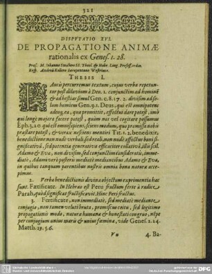 Disputatio XVI. De Propagatione Animae rationalis ex Genes. I. 28 [Andreas Kellerus Saraepontanus Westriacus]