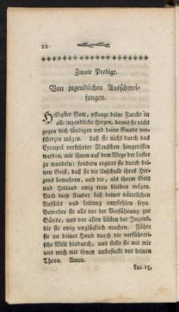 Zwote Predigt. Von jugendlichen Ausschweifungen.