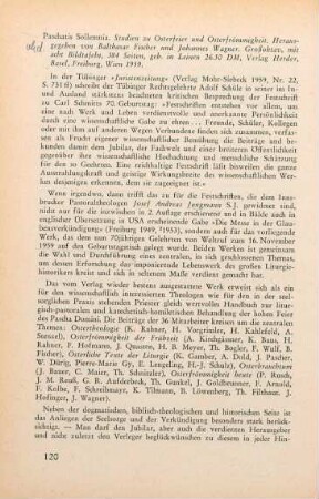 120-121 [Rezension] Paschatis Sollemnia