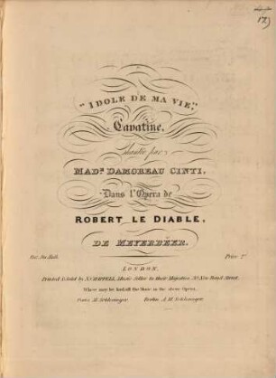 Idole de ma vie : cavatine ... dans l'opéra de Robert le diable