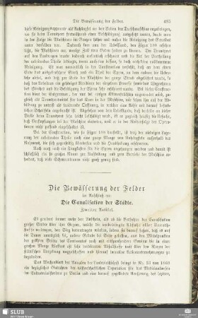 Die Bewässerung der Felder im Anschluß an: Die Canalisation der Städte - im Anschluß an: Die Canalisation der Städte. Zweiter Artikel