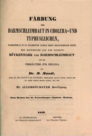 Färbung der Darmschleimhaut in Cholera- u. Typhusleichen dargestellt in 15 colorirten Tafeln nebst erläuterndem Texte : (Tafel. 10. de.)
