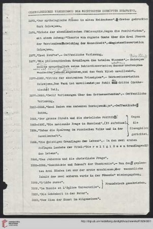 Chronologisches Verzeichnis der wichtigsten Schriften Solowjews