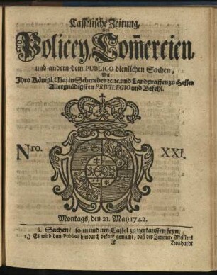 Nro. XXI, Montags, den 21. May 1742