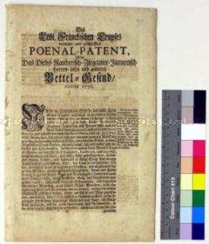 Erneuertes Patent der Fürsten und Stände des Fränkischen Reichskreises über die Abschiebung und Bestrafung von Zigeunern und Bettlern