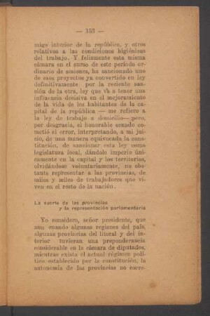 La suerte de las provincias y la representación parlamentaria