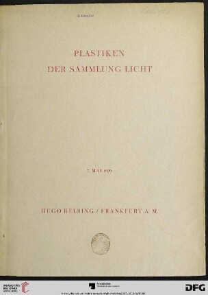 Plastiken der Sammlung Licht : Versteigerung: 7. Mai 1929
