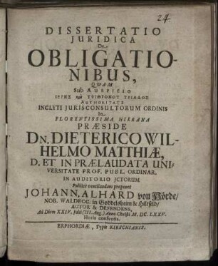 Dissertatio Iuridica De Obligationibus