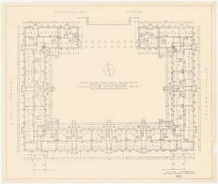 Wohnhausbauten der Reichsbank Berlin, Berlin-Schmargendorf. Cunostraße, Forckenbeckstraße, Kissinger Platz, Block Q Häuser 34 -44: Grundriss Keller 1:100 (Druckvorlage), 1:200