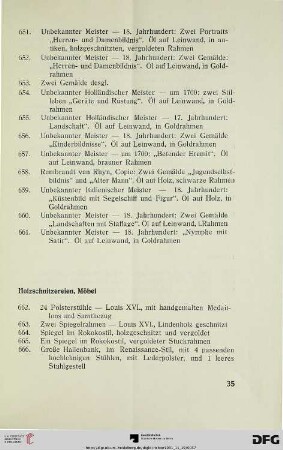 Holzschnitzereien, Möbel (Nr. 662-678a)