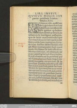 Quibus Modis Ius patriae potestatis solvitur. Titulus. XIII.