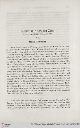 6: Nachruf an Albert von Zahn : (geb. 10. April 1836, 16. Juni 1873)