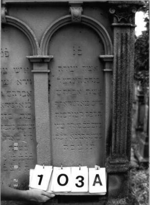 Grabstein 103 (Index: 100096107) Maße HxBxT: 227x78x17 cm Symbolik: Levitenkanne Besonderheit: Doppelgrab für Eheleute: Grabstein 103A