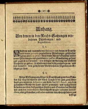 Anhang. Von denen in den Reichs-Satzungen verbotenen Pfändungen/ und Repressalien.