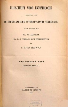 Tijdschrift voor entomologie. 20. 1876/77 (1877)