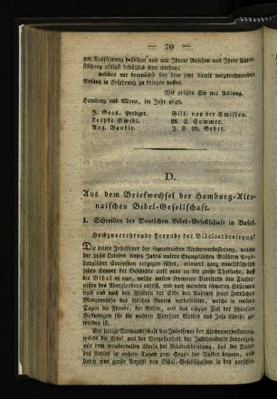 D. Aus dem Briefwechsel der Hamburg-Altonaischen Bibel-Gesellschaft.