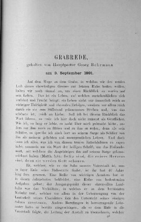 Grabrede, gehalten von Hauptpastor Georg Behrmann am 3. September 1891.