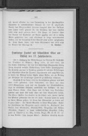 Hamburgs Handel mit böhmischem Glas am Schluß des 17. Jahrhunderts.